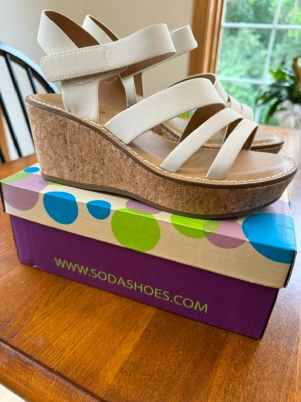 Women's Soda Sheet-S Off White Cork Wedge Platform Sandals Size 8.5 nwt